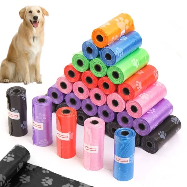 1 Roll Pet Poop Bags Disposable Dog Waste Bags Bulk Poop Bag Dispenser Bags with Paw Prints Garbage Bag