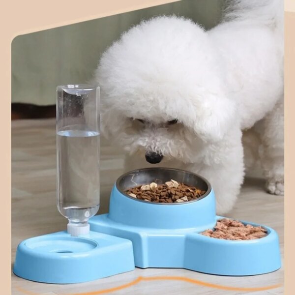 1 set Blue Pet Dog Cat Bowl Fountain Automatic Food Water Feeder Container for Cats Dogs Drinking Pet Articles Two in One