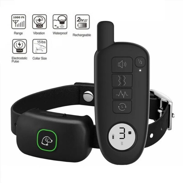 1000FT Pet Dog Training Collar IP67 Waterproof Rechargeable Electric Remote Shock Vibration Sound Bark Stop Collar Drop Shipping