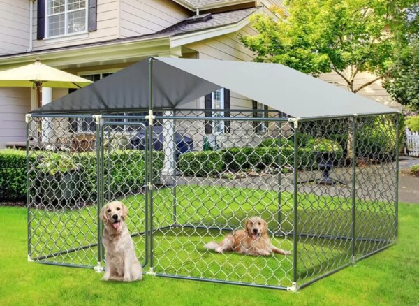 10x10 Outdoor Dog Kennel Heavy Duty Outdoor Fence Dog Run Anti-Rust Dog Cage with Waterproof UV Resistant Cover and Updated