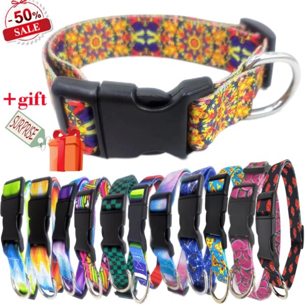 12 Styles Printing Dog Collar Bohemian Personalized Pet Collars Nylon Printed Dog Collar and Leash Set for Small Medium Large