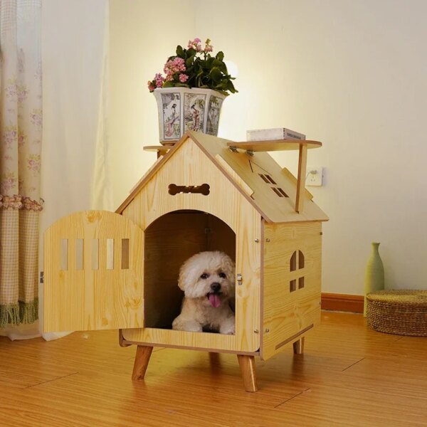 Single Family Small Villa Pet Houses，wooden Dog House Outdoor Guardrail, Indoor All-season Universal Pet Cat Kennels Dog Cage