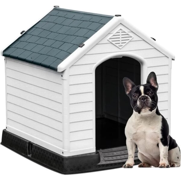 28.5'' Large Plastic Dog House Outdoor Indoor Doghouse Puppy Shelter Water Resistant Easy Assembly Sturdy Dog Kennel