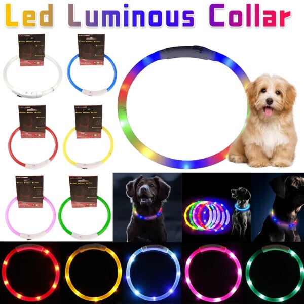 LED Glowing Dog Collars Rechargeable Waterproof Luminous Collar Adjustable Dog Night Light Collar Pet Dog Safety Necklace