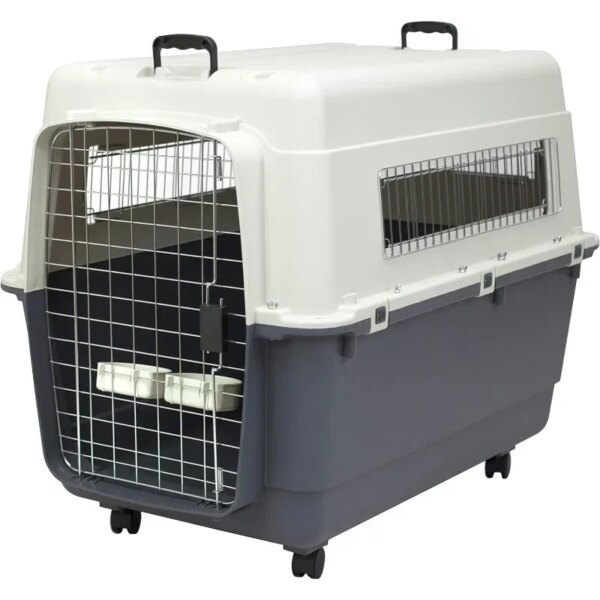 SportPet Designs Plastic Kennels Rolling Plastic Wire Door Travel Dog Crate, XXL