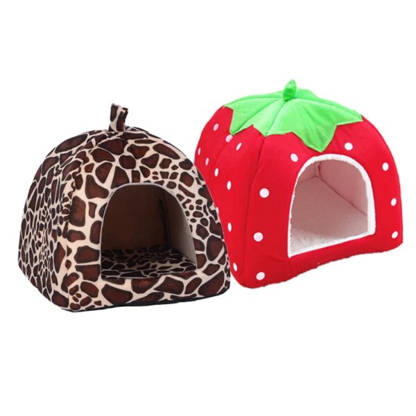 Cute Strawberry Pet Dog Cat House Foldable Warm Soft Winter Dog Bed Sofa Cave Puppy Dog House Kennel Nest For Pet Cats S-XXL