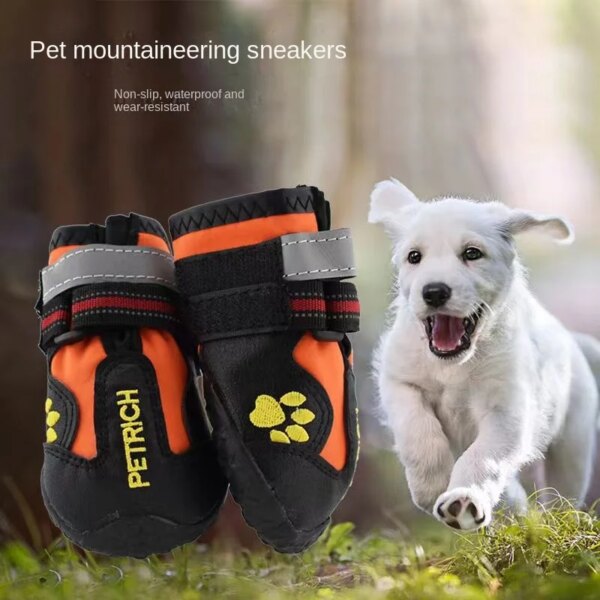 4pcs/set Pet Dog Shoes Reflective Waterproof Dog Boots Warm Snow Rain Pets Booties Anti-slip Socks Footwear For Medium Large Dog