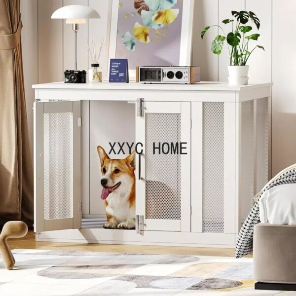 Tower dog house furniture with mats, double door, wooden kennel table, end table dog house furniture, indoor dog cage