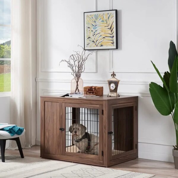 Furniture Style Dog Crate for Medium Large Dogs, Indoor Aesthetic Dog Stuff Kennel, Modern Decorative Wood Wire Pet Hous