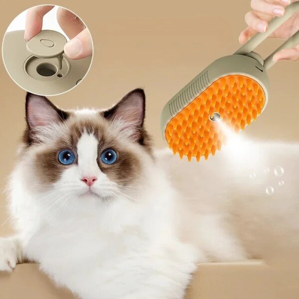 Steamy Dog Brush Electric Spray Cat Hair Brush 3 in1 Dog Steamer Brush for Massage Pet Grooming Removing Tangled and Loose Hair