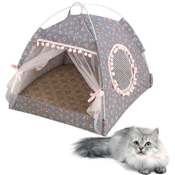 Breathable Cat Dog Litter Tent Kennel Foldable Universal Indoor Teepee Pet House Breathable Puppy Tent Bed Dog Supplies