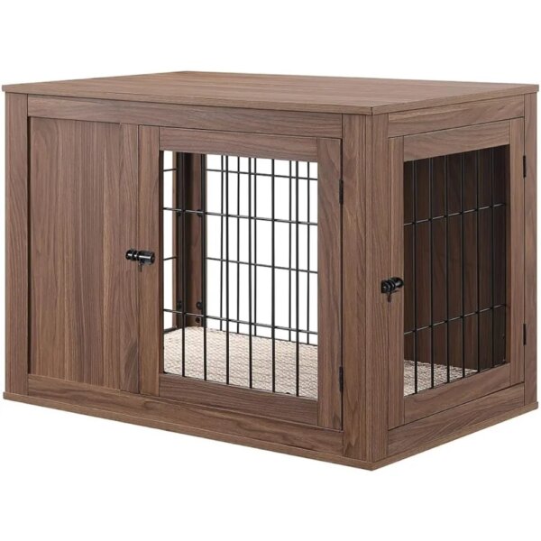 dog kennel Furniture Style Dog Crate End Table with Cushion, Wooden Wire Pet Kennels with Double Doors, Medium Dog House Indoor