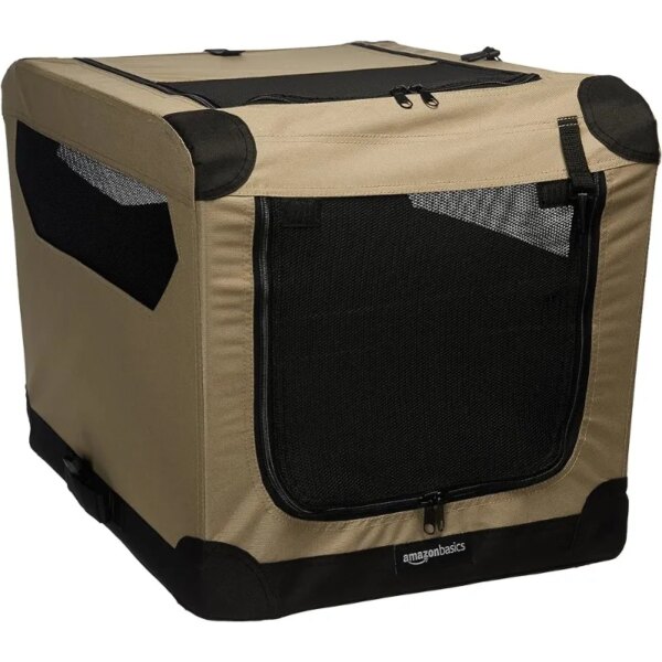 2-Door Collapsible Soft-Sided Folding Soft Dog Travel Crate Kennel, Small (18 x 18 x 26 Inches), Tan houses & habitats