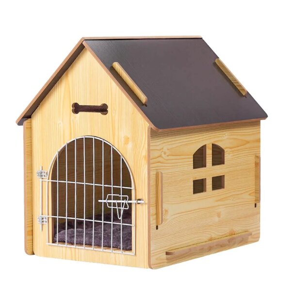 2024 New Wooden Pet House with Roof for Dogs Indoor and Outdoor Use, Dog Crate for Small Medium Dog Cat, Dog Kennel