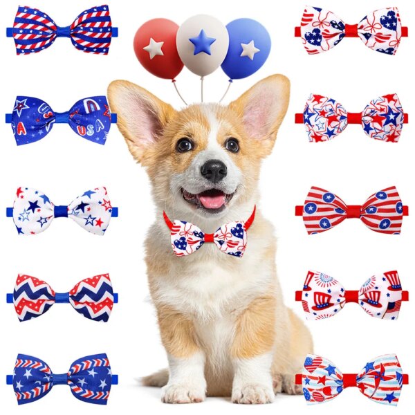 20PCS Dog Accessories Independence Day Bow Tie Dog Bows Adjustable Pet Collars For Dogs and Cats Pet Grooming Products