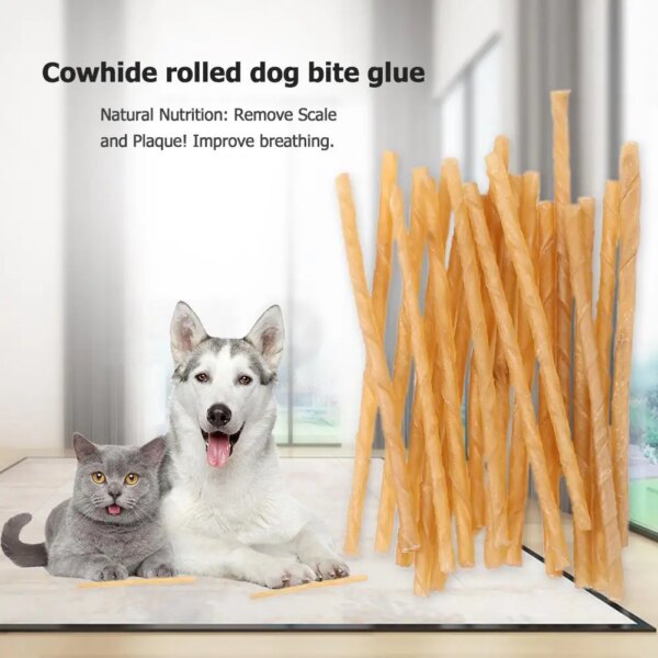 20pcs Dogs Snacks Molar Chew Sticks Puppy Cowhide Roll Cleaning Teeth Removal Of Scales And Plaque Safety Toys For Pets