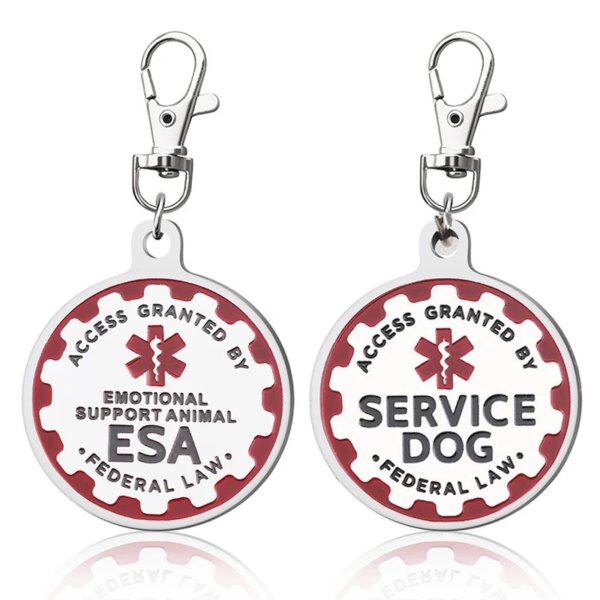 2Pcs Service Dog Tags Stainless Steel Engraved Nameplate Emotional Support Animal ESA Service Dog ID Tags Dog Collar Accessories