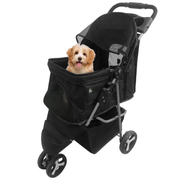 3-wheeled pet cart foldable dog cart cart cat /dog strap with cup holder black-