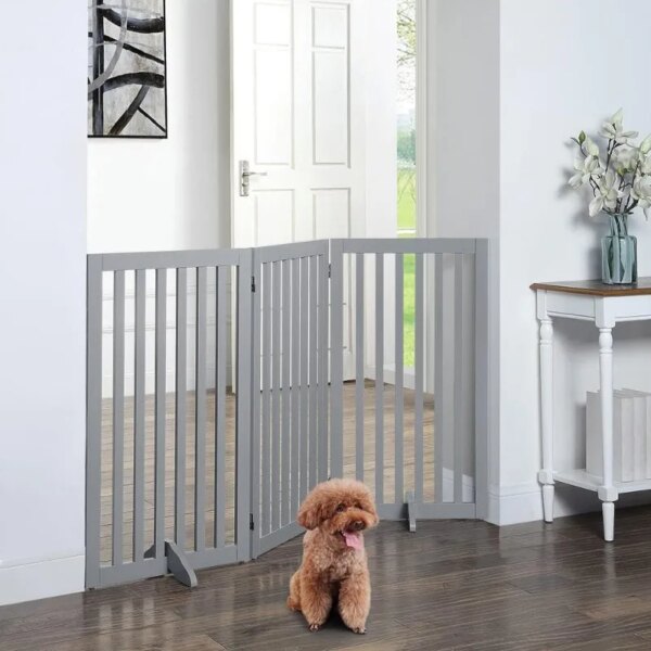 36”H Free Standing Pet Gate for Dog Cat Baby, Tall Wooden Dog Gates for Doorway, Stairs, Foldable Pet Fence for The House