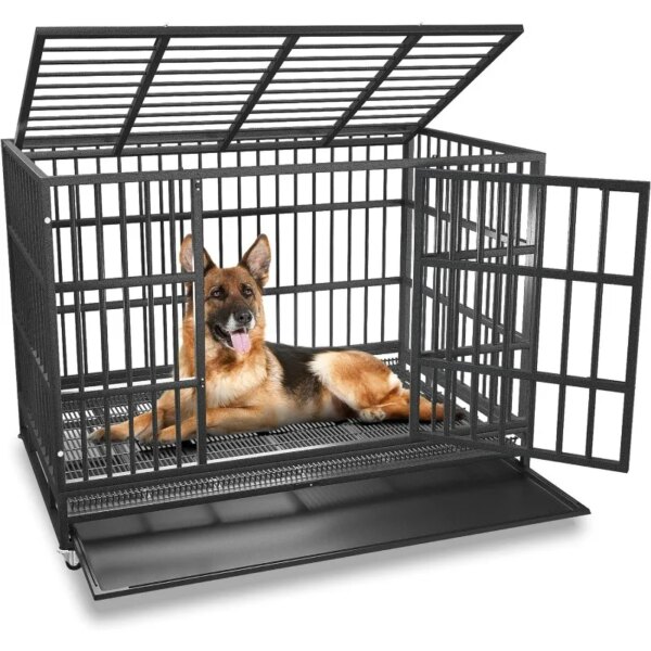 48/42/38 Inch Heavy Duty Indestructible and Escape-Proof Dog Crate Cage Kennel for Large Dogs, High Anxiety Dog Crate  Kennel