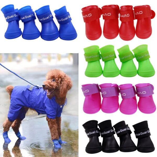 4Pcs Pet WaterProof Rainshoe Anti-slip Rubber Boot For Small Medium Large Dogs Cats Outdoor Shoe Dog Ankle Boots Pet Accessories