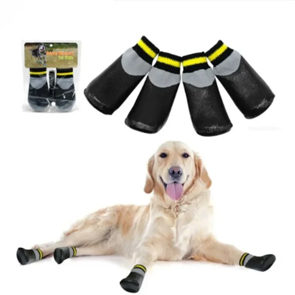 4Pcs/Set Outdoor Waterproof Dog Socks Rain Wear Non-Slip Anti Skid Cotton Elastic Shoes With Fixed Belt For All Breeds