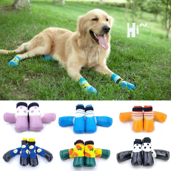 4Pcs/s Cotton Warmer Dogs Shoes Waterproof Non-slip Rain Snow Boots Outdoor Dustproof Colorful Dogs Socks Fashion Pet Supplies