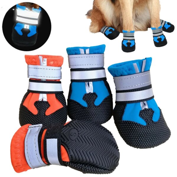 4pcs/Lot Shoes For Large Dogs Boots Waterproof Socks Non-Slip Reflective Medium Dog Covers For Labrador Alaska Golden Retriever