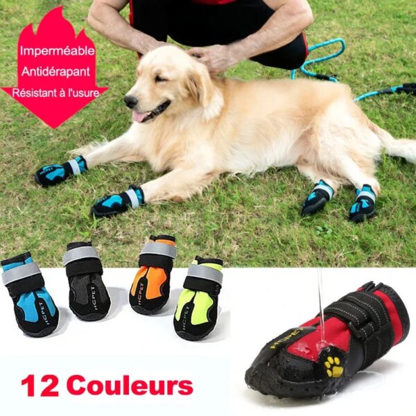 4pcs/set Pet Dog Shoes Reflective Waterproof Dog Boots Warm Snow Rain Pets Booties Anti-slip Socks Footwear For Medium Large Dog