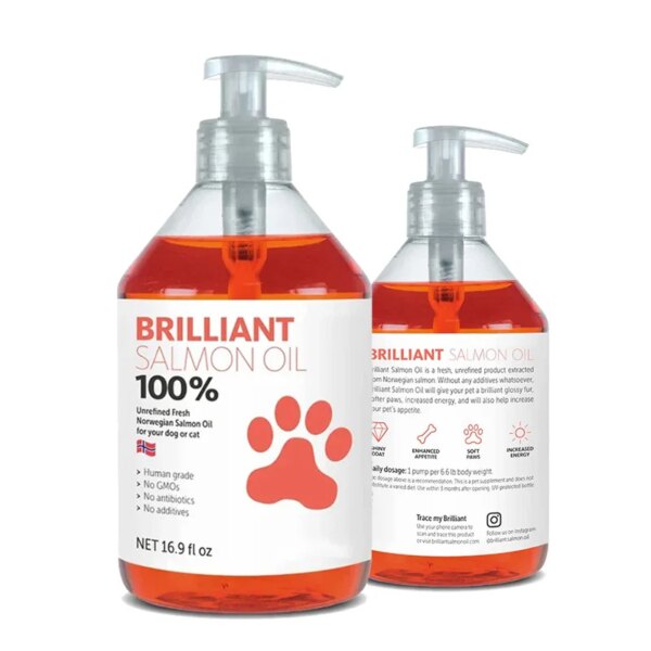 500ML Pet dogs Natural Salmon Oil color 21 Omega Fatty Acids Human Grade Nutritional Health Supplement