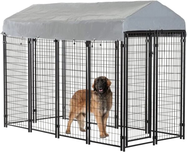 8 x 4 x 6 Ft Dog Kennel Outdoor Dog Pen Playpen House Heavy Duty Dog Crate Metal Galvanized Welded Pet Animal Camping Ca