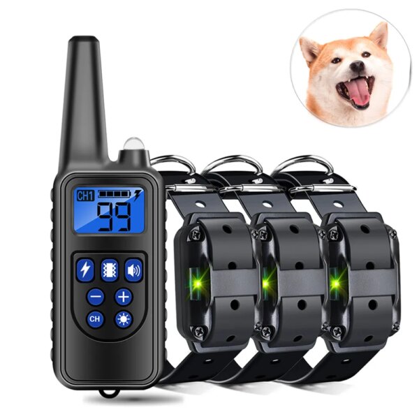 800m Dog Training Collar Device IP7 Waterproof Rechargeable with LCD Display for All Size Vibration Sound