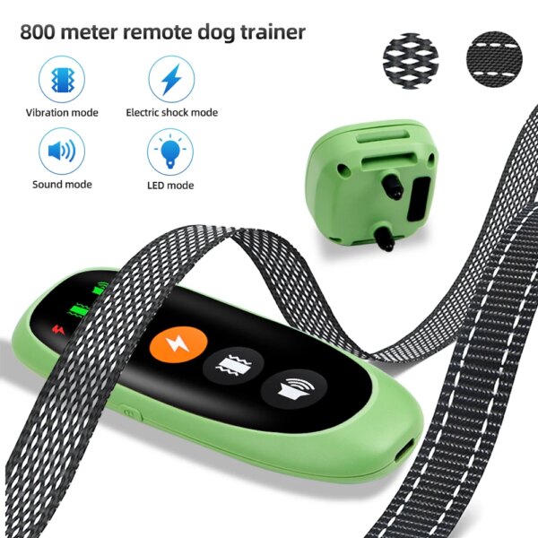 800m Electric Dog Training Collar Rechargeable Waterproof Pet Remote Control Bark Stop Collar LED Display Training Dog Collar