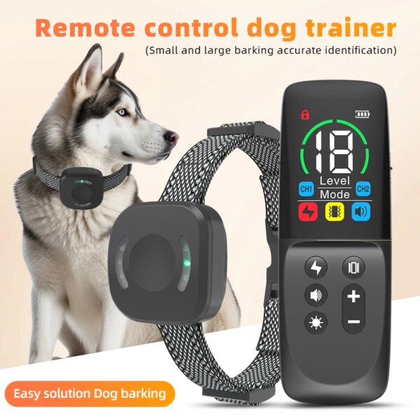 800m Electric Dog Training Collar with Sound Vibration Shock Lighting Pet Bark Stopper Remote Control Dog Trainer Waterproof