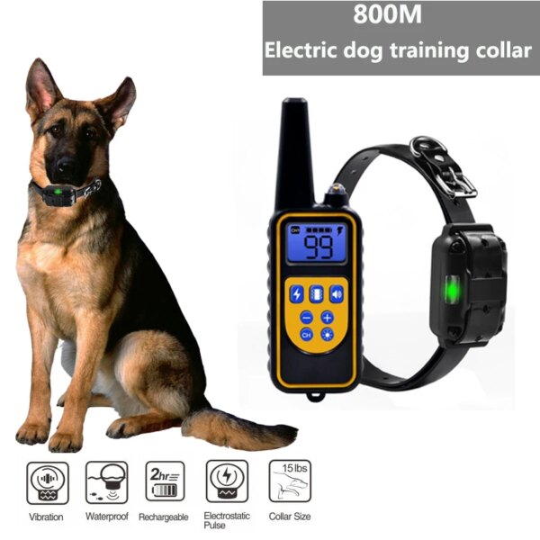 800m Remote Contro Electric Dog Training Collar Pet Rechargeable Waterproof with LCD Display for All Size Shock Vibration Sound