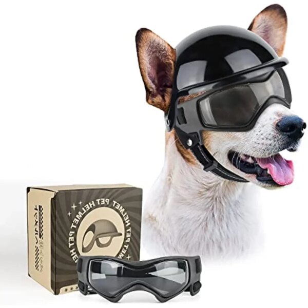 ATUBAN Dog Goggles for Small Dogs with Helmet, 2pcs Dog Sunglasses and Hemet Set for Small Medium Dog Outdoor Driving Walking