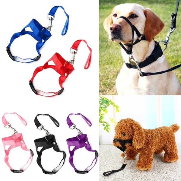 Adjustable Pet Dog Muzzle Nylon Anti-barking Anti-bite Harness Head Collar Muzzle Puppy Dog Halter Training Leash