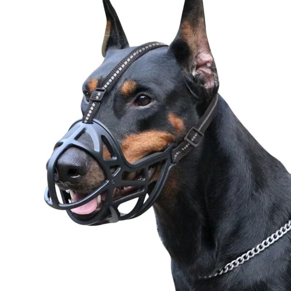 Big Dog Muzzle Mouth Cover Prevent Biting Screaming Eat Small Large Dog Masks Pet Bark Stopper Bar Reflective Tape