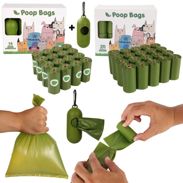 Biodegradable Dog Poop Bags Rolls Leak-Proof Doggie Poop Bags with Dispenser Doggy Poop Bags Extra Thick Dog Cleaning Supplies