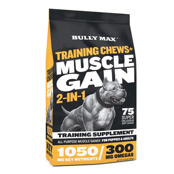 Bully Max Muscle Gain 2 in 1 Muscle Building for Dogs. Builds Muscle, Adds Mass, Boosts Growt Training chews supplement 300g