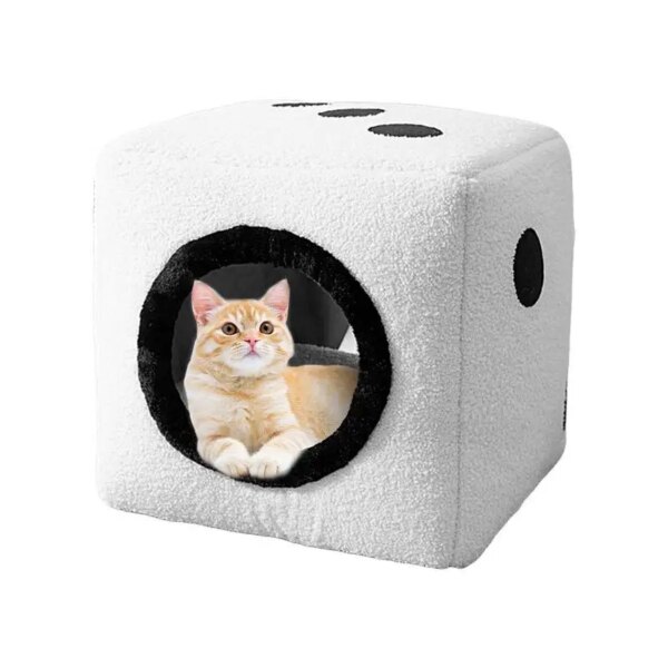 Cat Houses For Indoor Cats Dice Shape Winter Foldable Plush Dog House Soft Pet Bed For Sleeping Resting Napping Portable Cat Bed