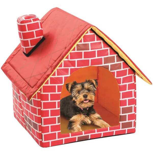 Cat Puppy Home Portable Red Brick Pet Dog House Warm and Cozy Cat Bed Dog Kennel House for Pets Animals Removable Travel House