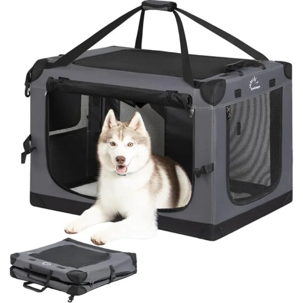 Collapsible Dog Crate, Quik Set-up 30 inch Portable  Travel Kennel for Medium s, 3-Door Foldable Soft  Crate