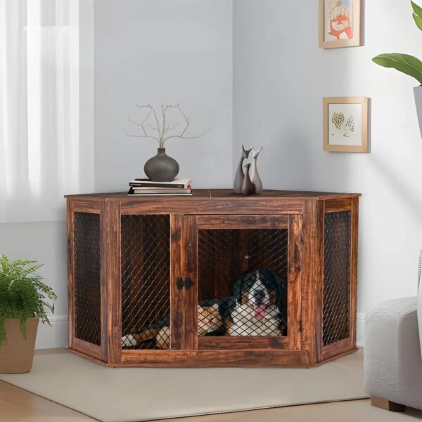 Corner dog cage furniture, wooden kennel with door furniture, end several style dog house pet kennel indoor