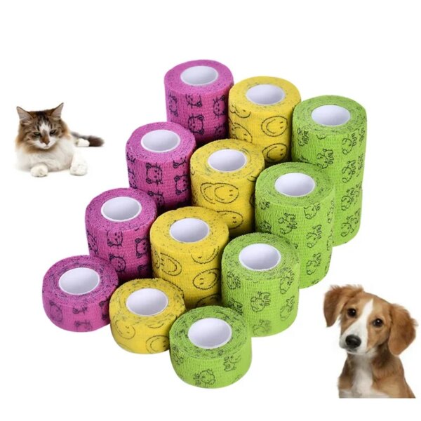 Cute Self-adhesive Elastic Bandage for Pet Dog Cat Bandage Leg Cover Protector Strap Medical Bandage Non-woven Cohesive Bandage