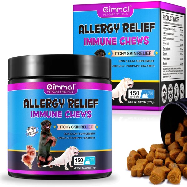 Dog Allergy Relief Chews Anti-Itch Skin & Coat Supplement Omega 3 Fish Oil Itchy Skin Relief Treatment Pills Itching Paw Licking