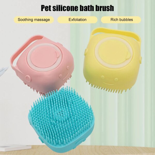 Dog Bath Brush, Pet Massage Brush Shampoo Dispenser, Soft Silicone Brush Rubber Bristle for Dog Grooming Brush Pet Accessories