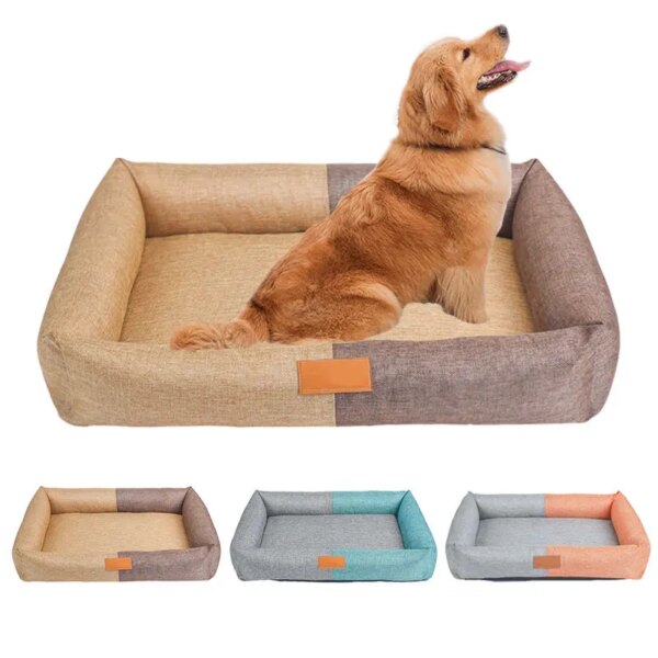 Dog Bed Cotton Linen Material Washable Removable Small Pet Bed Chew Proof Outdoor Cozy Sleeping Mat Dog Beds Large Sized Dogs