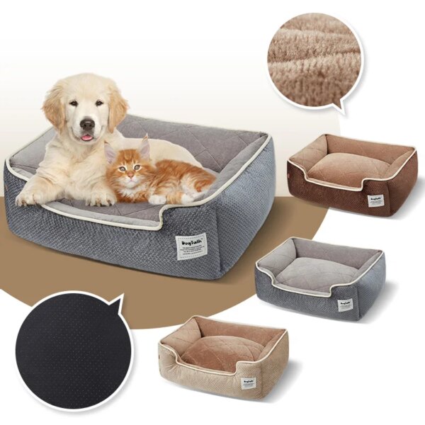 Dog Bed Soft Square Plush Basket For Dogs Non-Slip Bottom Beds Washable Bite-Resistant Big Dog Beds Medium Sized Dog Cat Cushion