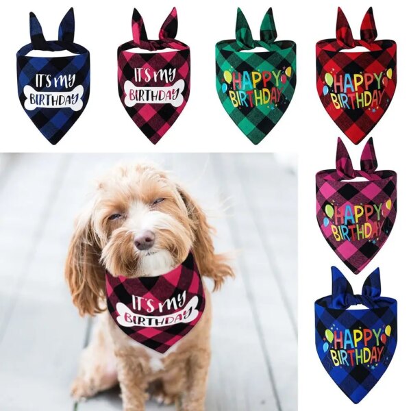 Dog Birthday Bandana Its My Birthday Plaid Puppy Birthday Bandana Triangle Scarf for Dog Wonderful Party Supplies